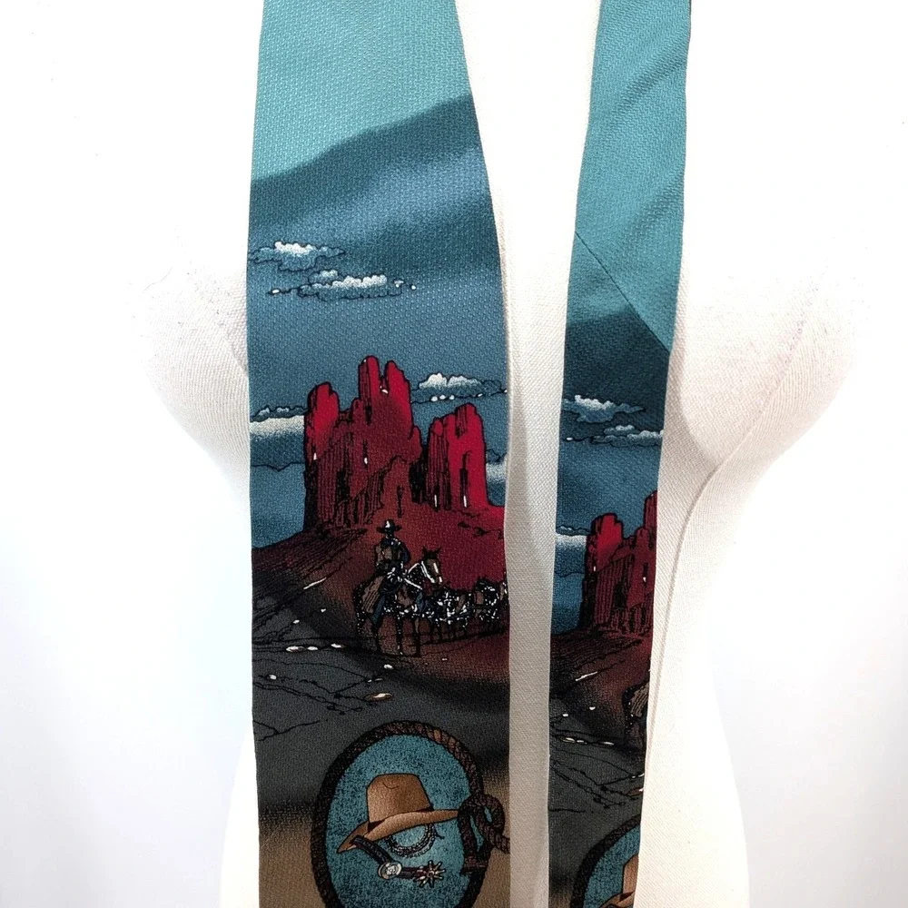 Stetson Silk Necktie Cowboy Western Desert Horse Scenic Tie Made Canada Vintage